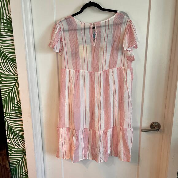 NWT Perch by Blu Pepper Pink Embroidered Ruffle Sleeve Mini Dress Size XL - Picture 3 of 8